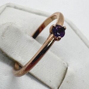 Pandora 14K Rose Gold Plated Purple Cubic Zirconia Solitaire Ring Size 6 ALE